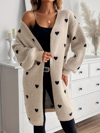 Dam Cardigan Hjärtmönster Mjuk Stickad Tyg 2