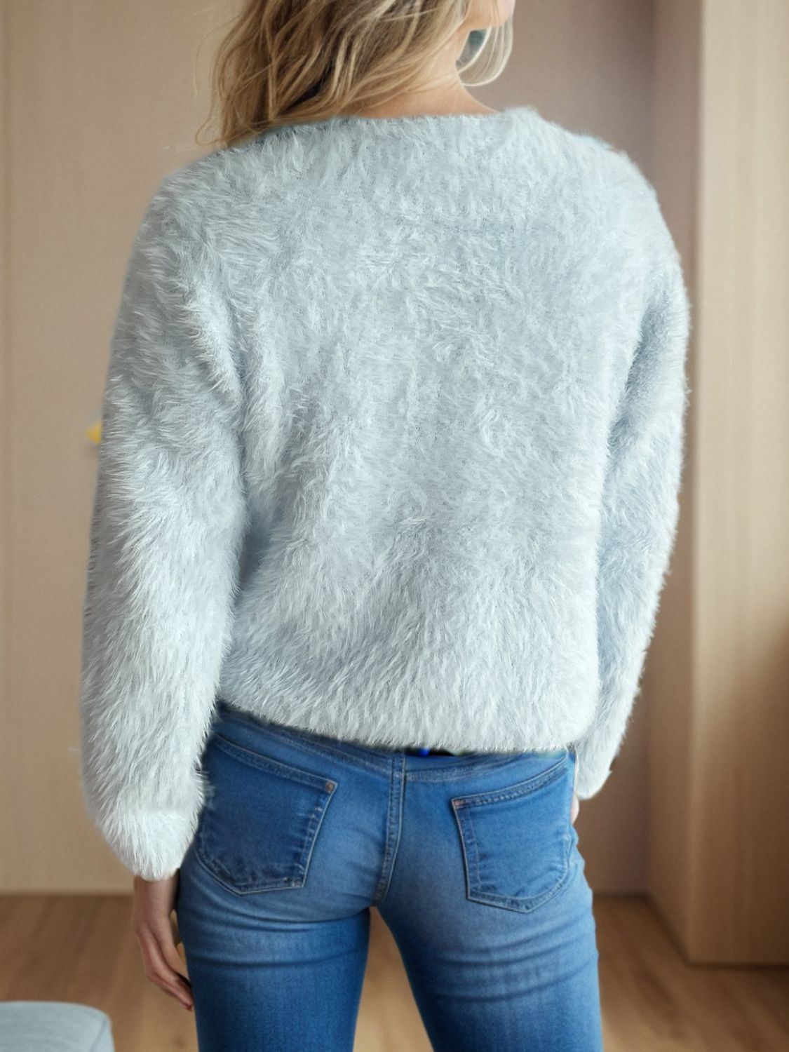 Dam Kofta med Hjärtformade Knappar i Mjuk Tygblandning-2