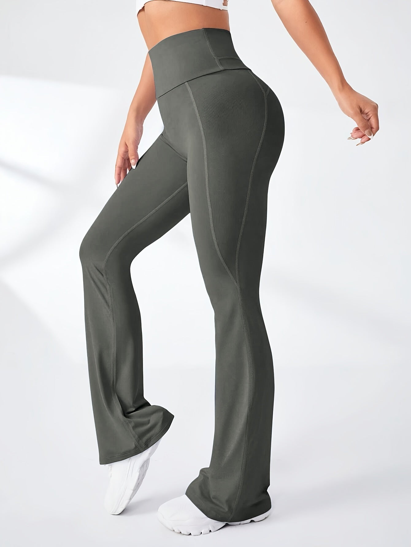 Dam Yogabyxor Hög Midja Stretch Flared Andningsbart Tyg-2