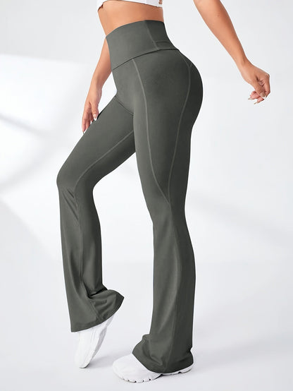 Dam Yogabyxor Hög Midja Stretch Flared Andningsbart Tyg-2