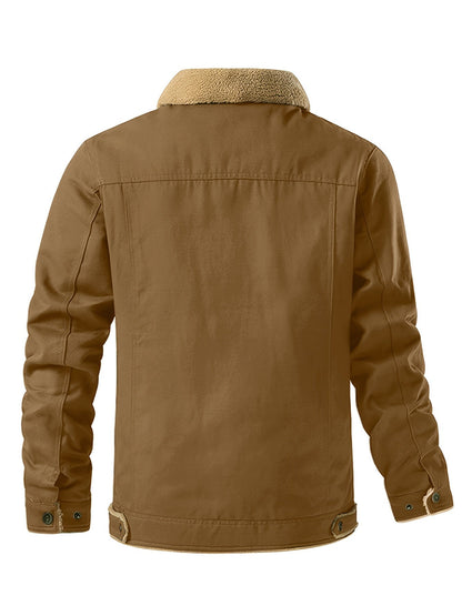 Herrjacka Vinter Vintage-stil Robust Tyg med Fällbar Krage och Panfickor-4