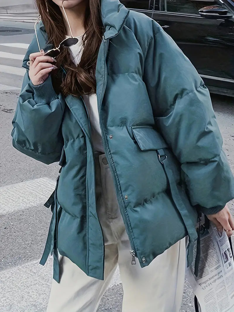 Dam Vinterjacka Lång Dragkedja Polyester Modern Värmande Design-2