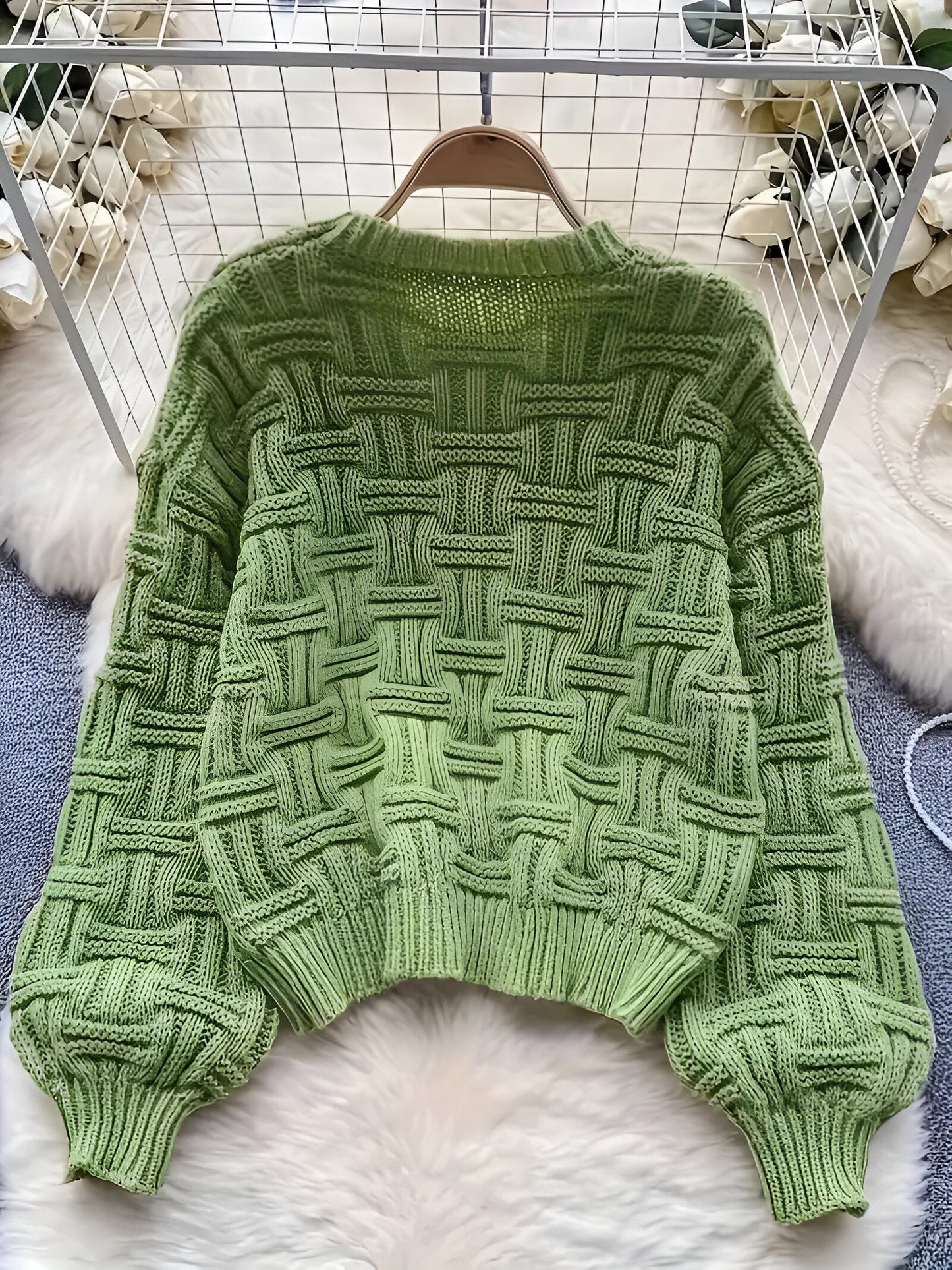 Dam Stickad Tröja Cirkulär Stil Mjuk Material-1