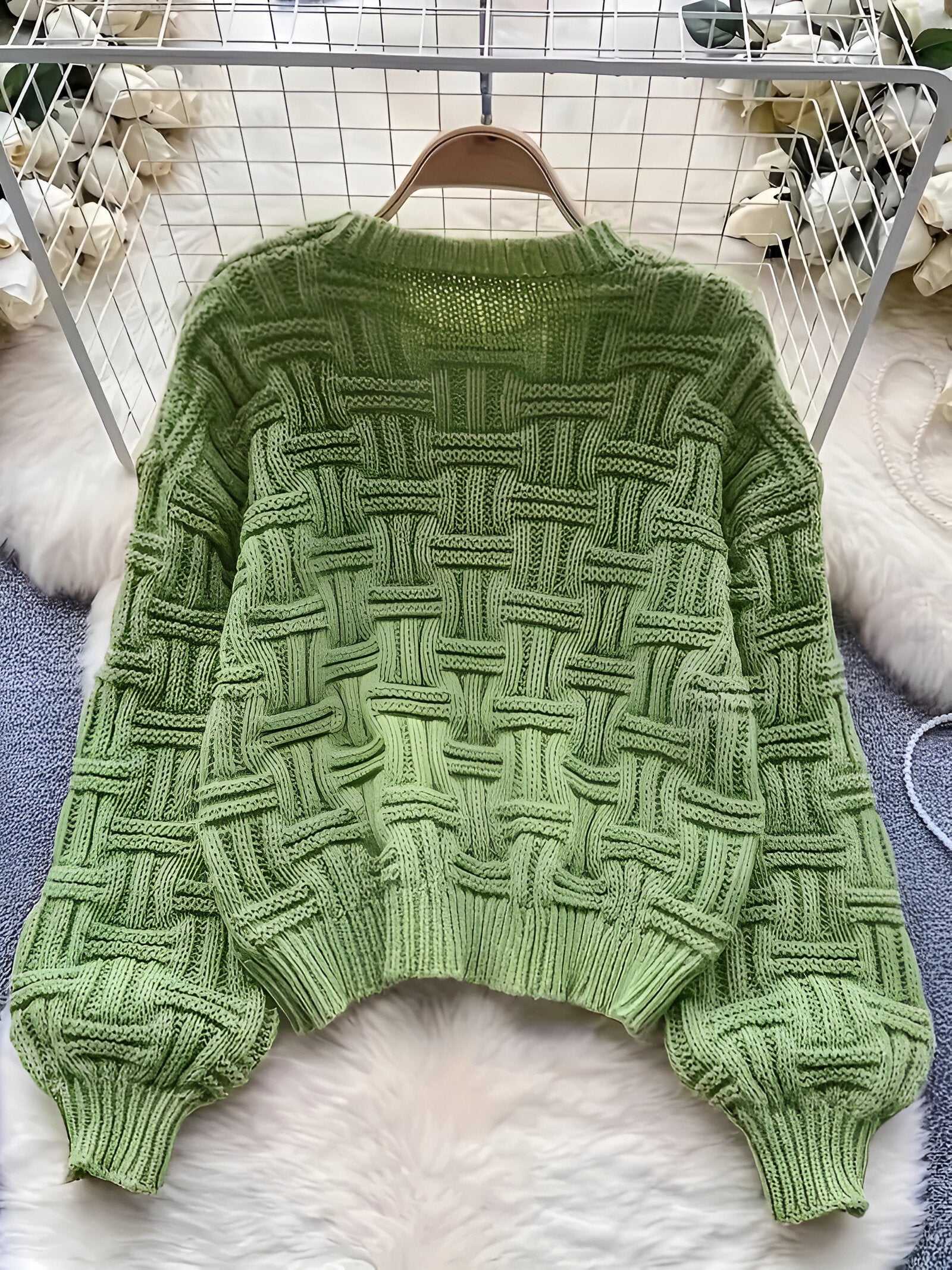 Dam Stickad Tröja Cirkulär Stil Mjuk Material-1