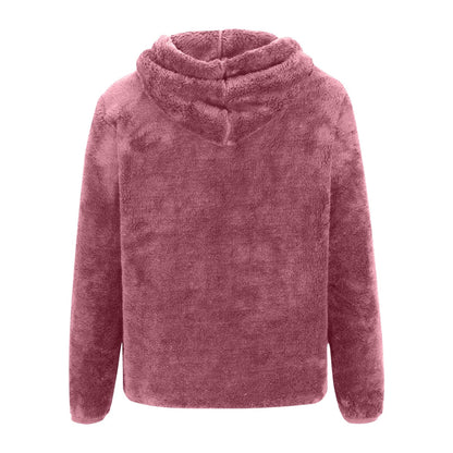Dam Sweatshirt Av Korallfleece Med Stor Huva-3