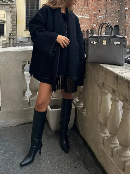 Variant image for Damjacka Draperad med Fransar i Högkvalitativ Blandning av Tyger-17