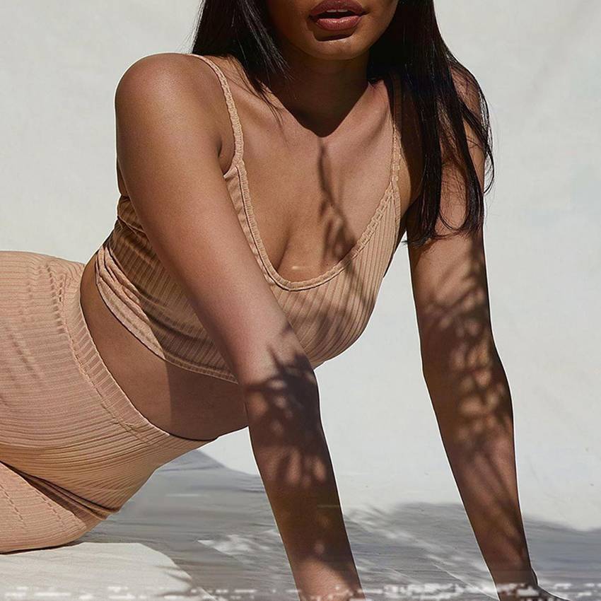 Dam Mini Set V-hals Elastisk Spandex-Polyester-5