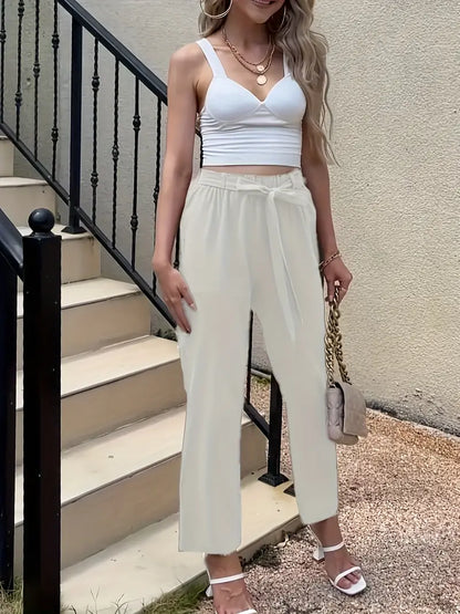 Snygga Byxor Dam Med Resår I Midjan Avslappnad Bomull-2