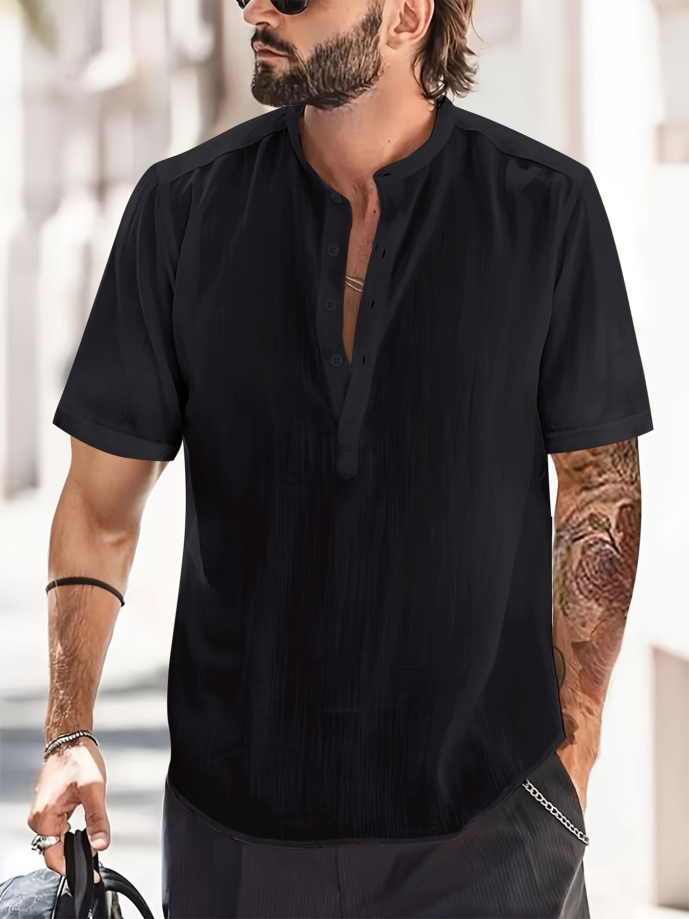 Variant image for Herrskjorta Stat-upp Krage Figur-hugging Bomull-7