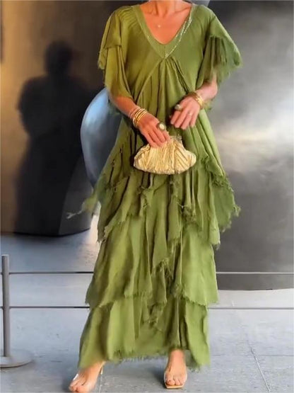 Variant image for Dam Maxiklänning V-ringning Bohemisk Stil Lätt Material-13