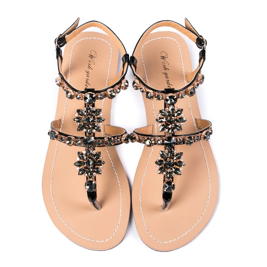 Dam Sandaler Gladiatorer Blommotiv PU Platta Skor-2