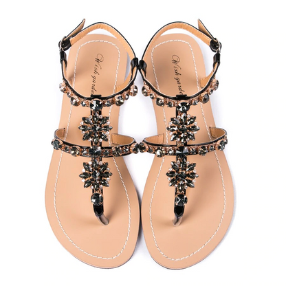 Dam Sandaler Gladiatorer Blommotiv PU Platta Skor-2