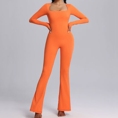 Dam Jumpsuit Fyrkantig Halsringning Långa Ärmar Andningsbart Material-2