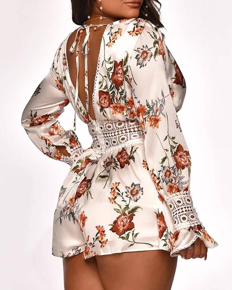 Dam Overall Blommönstrad Polyester Bredduk Stil-3