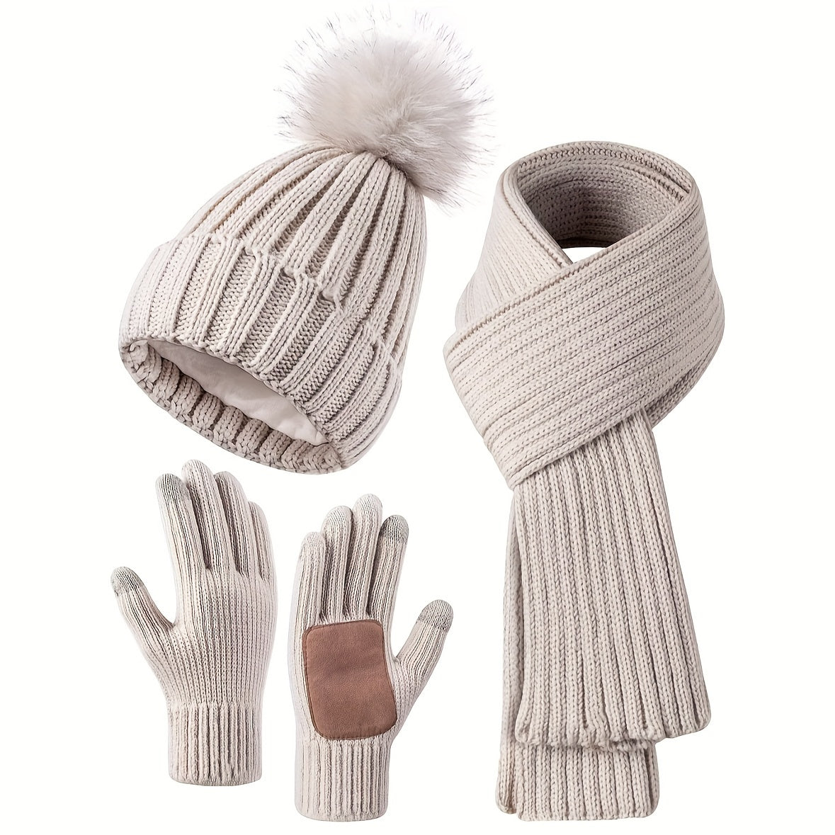 Variant image for Dam Vinterset Avslappnad Tygblandning Hatt Halsduk Handskar-3