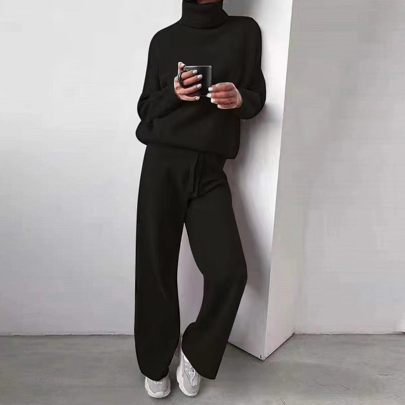 Matchande Set Dam Turtleneck Långärmad Stickad Siden Bomull 12