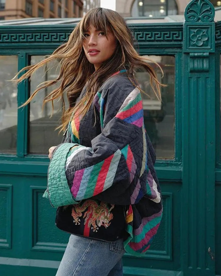 Damjacka Quiltad Retro med Öppen Design och Överdimensionerad Passform-6