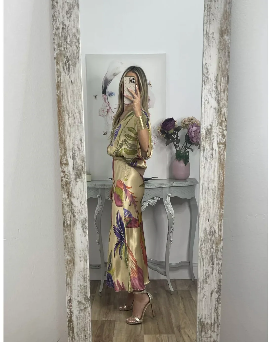 Dam Blommig Klänning Lång Siden 6