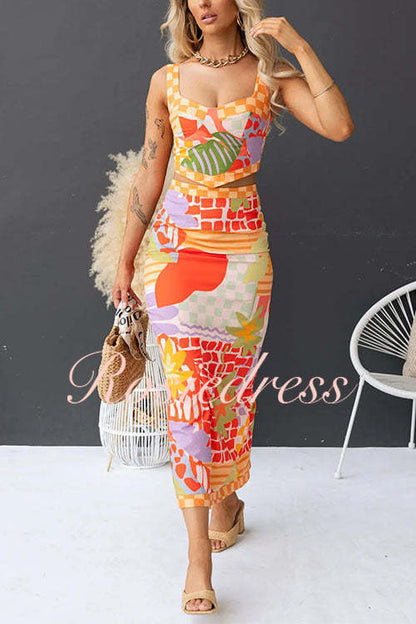 Dam Cami Top och Bodycon Maxi Kjol Set i Bomull och Polyester för Sommarkläder-2