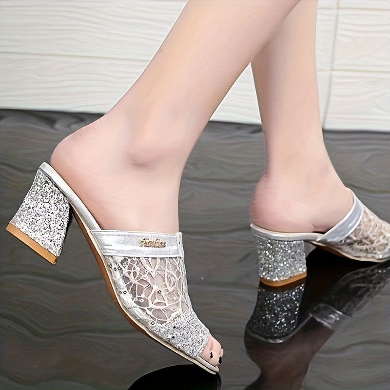 Damsandaler Chic Häl Glittrande Syntetiska Material-5