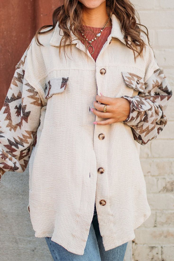 Kvinna Bohemian Shacket Aztec Corduroy-6