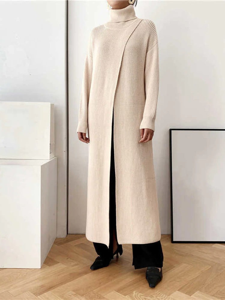 Dam Stickad Tröja med Delad Hem Mjuk och Komfortabel Design 4