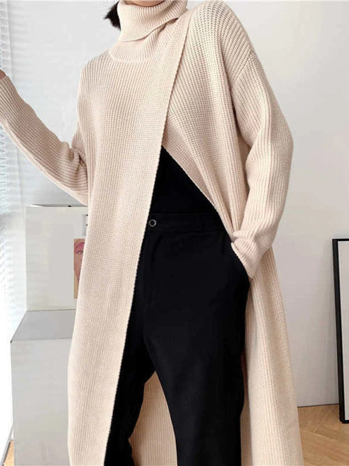 Dam Stickad Tröja med Delad Hem Mjuk och Komfortabel Design 1