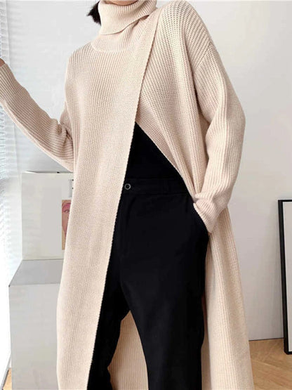 Dam Stickad Tröja med Delad Hem Mjuk och Komfortabel Design 7