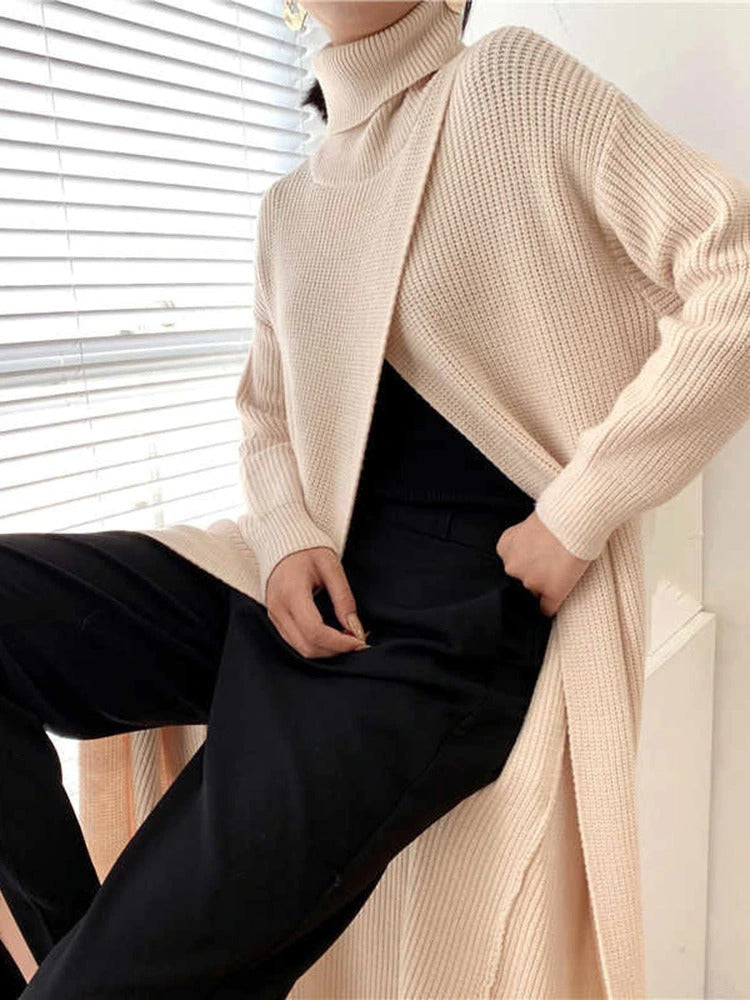 Dam Stickad Tröja med Delad Hem Mjuk och Komfortabel Design 5