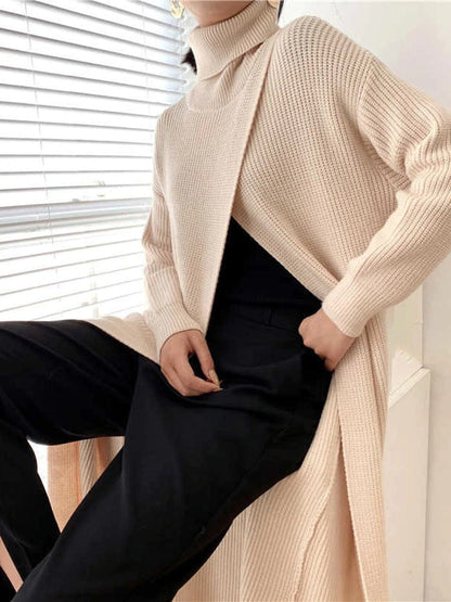 Dam Stickad Tröja med Delad Hem Mjuk och Komfortabel Design 5