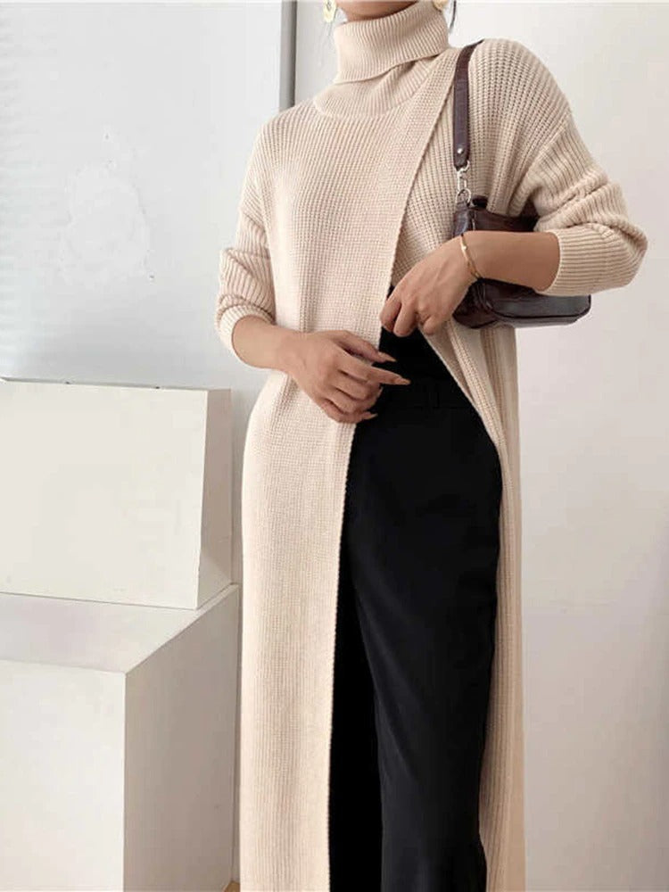 Dam Stickad Tröja med Delad Hem Mjuk och Komfortabel Design 2