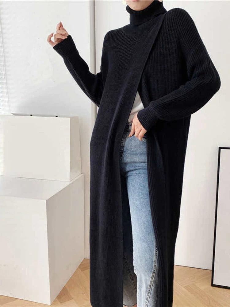 Dam Stickad Tröja med Delad Hem Mjuk och Komfortabel Design 8