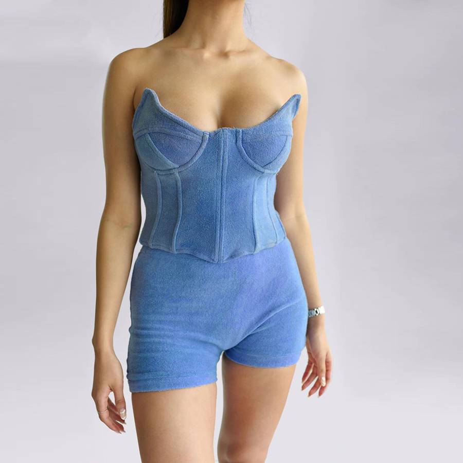 Dam Shorts Set Velour med Flexibelt Midjeband-2