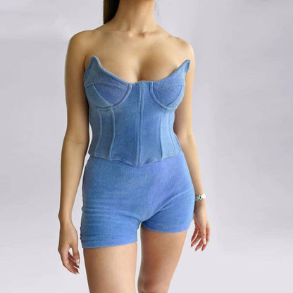 Dam Shorts Set Velour med Flexibelt Midjeband-2