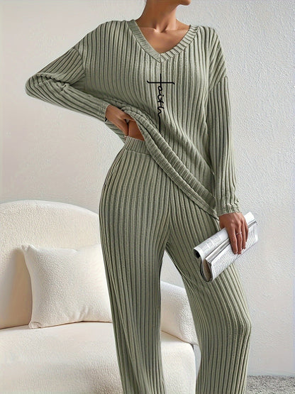 Kvinnors Topp V-Hals Ribbad Bomull Faith 9