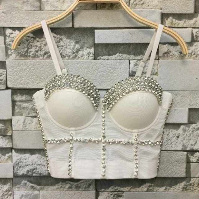 Dam Bustier Justerbara Remmar Pärldekorationer Bomull Rayon-5
