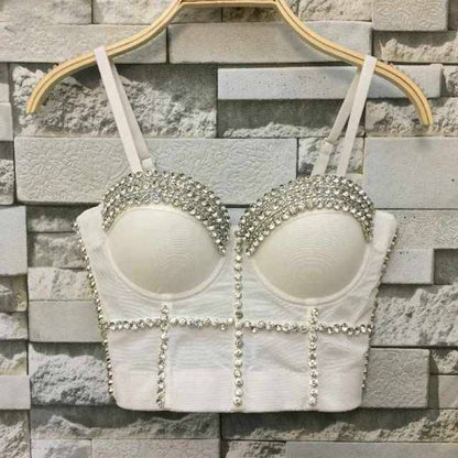 Dam Bustier Justerbara Remmar Pärldekorationer Bomull Rayon-5