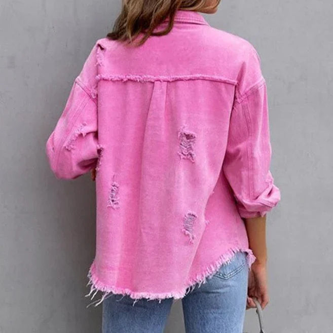 Dam Jeansjacka Trendig Denim Avslappnad Passform-3