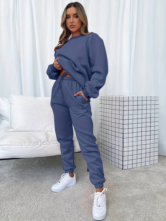Tvådelat Jogging Set för Dam, Överdimensionerad Polyester, Långärmad Tröja och Medelhöga Byxor 12