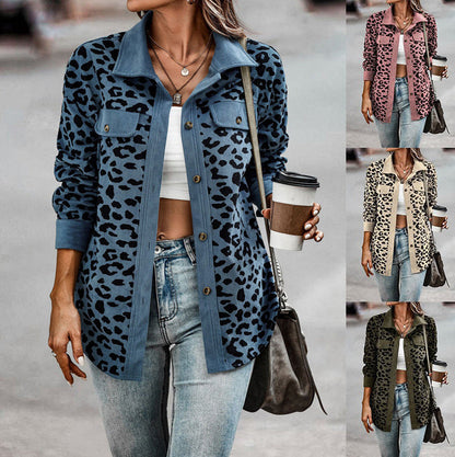 Damjacka Skjortastil Leopardmönstrad Polyester-3