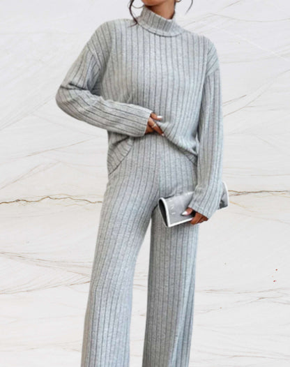 Dam Loungewear Set Ribbstickad 100% Bomull-5