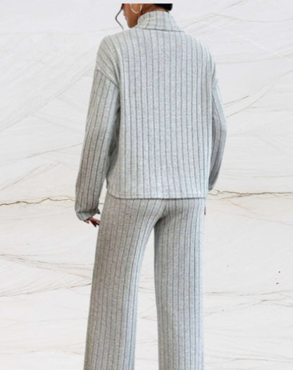 Dam Loungewear Set Ribbstickad 100% Bomull-6