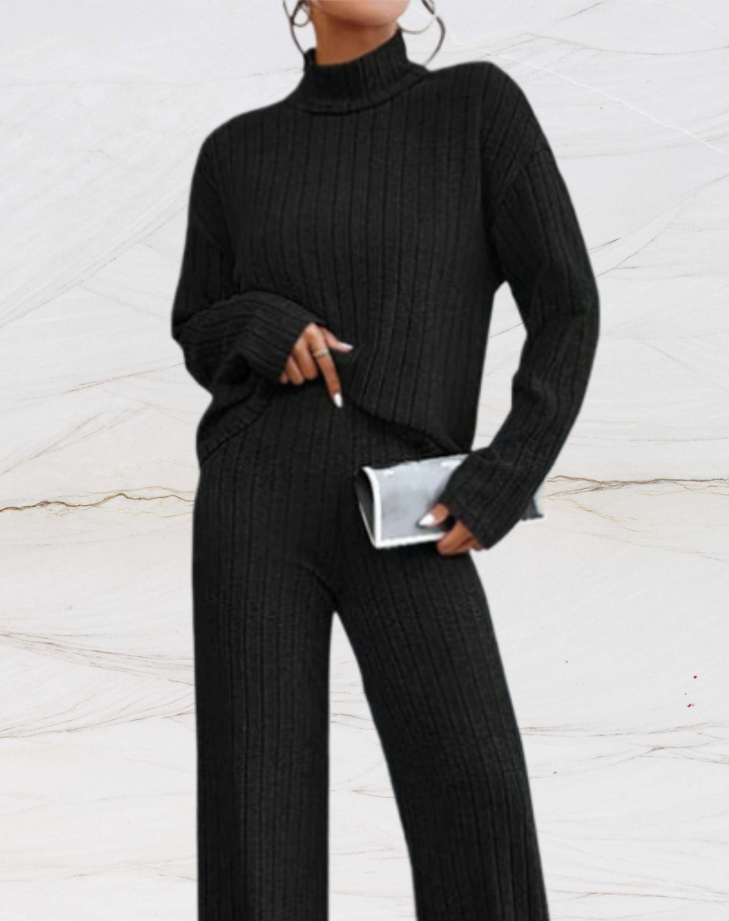 Variant image for Dam Loungewear Set Ribbstickad 100% Bomull-6