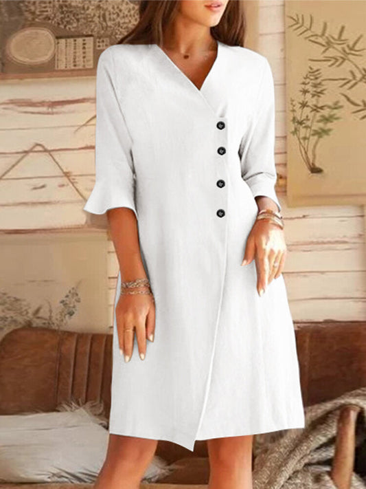 Kvinnors Midi Klänning V-Ringning Klockärm Bomull Polyester-1