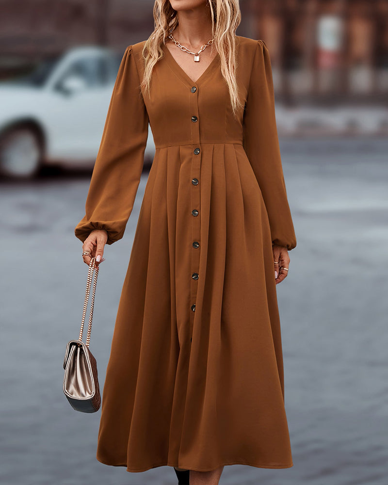Dam Höstklänning Tidlös Design Varmt Tyg Elegant Stil-1