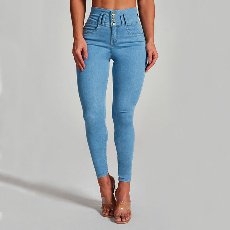 Hög Midja Jeans Dam Stretchmaterial Snäv Passform-4