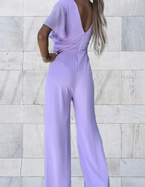 Dam Jumpsuit Djup V-ringning Kortärmad Högkvalitativt Tyg-1