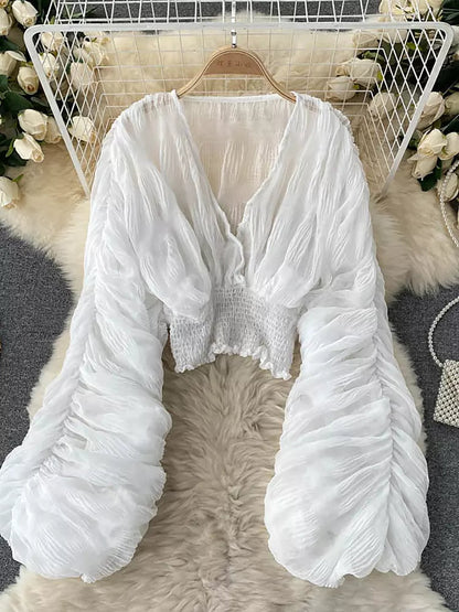 Variant image for Dam Blus V-hals Chiffong Långa Ärmar Trendig Stil-4