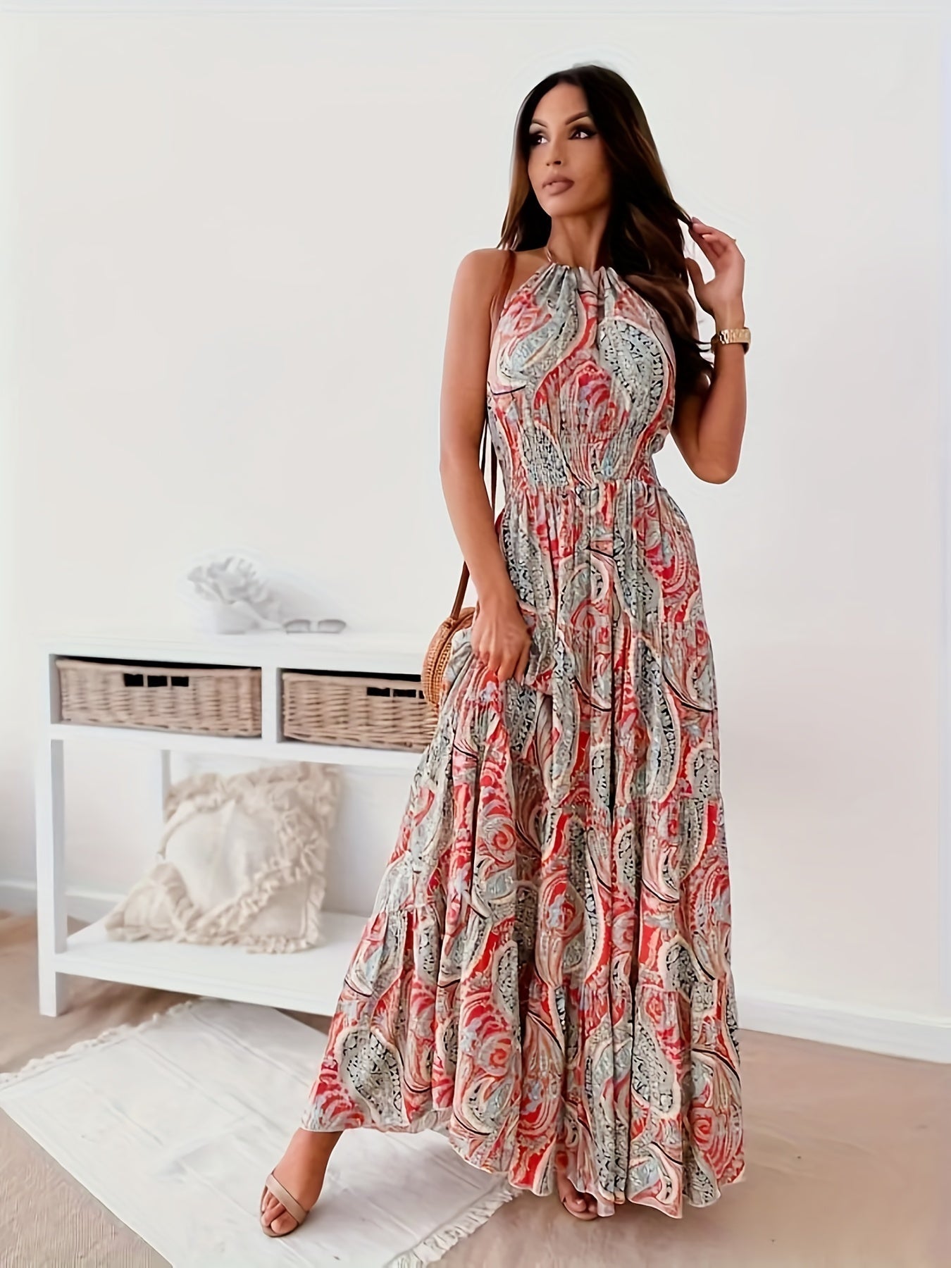 Dam Maxiklänning Stropplös Blommig Polyester För Sommar-2