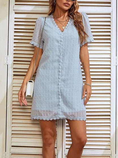 Kvinnors Miniklänning V-ringning Chiffon Regular Fit-6